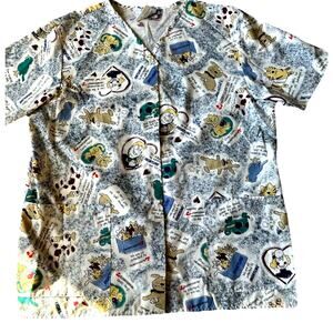 Animal Scrubs Top Cat Dog Women’s Men’s Large Vets Scrubs Animal Print Frontline